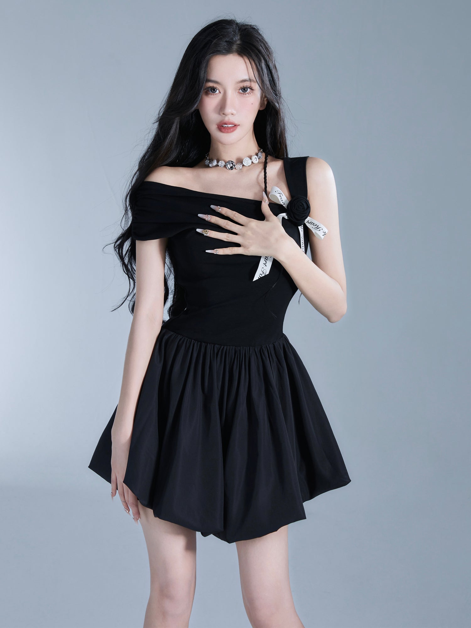 One-Shoulder Flare Ribbon Mini One-Piece