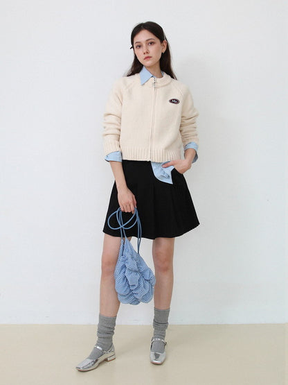 Zip No-Collar Patch Short Knit