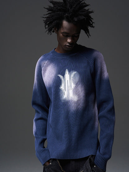 Gradation Washed Crew-Neck Rib-Knit