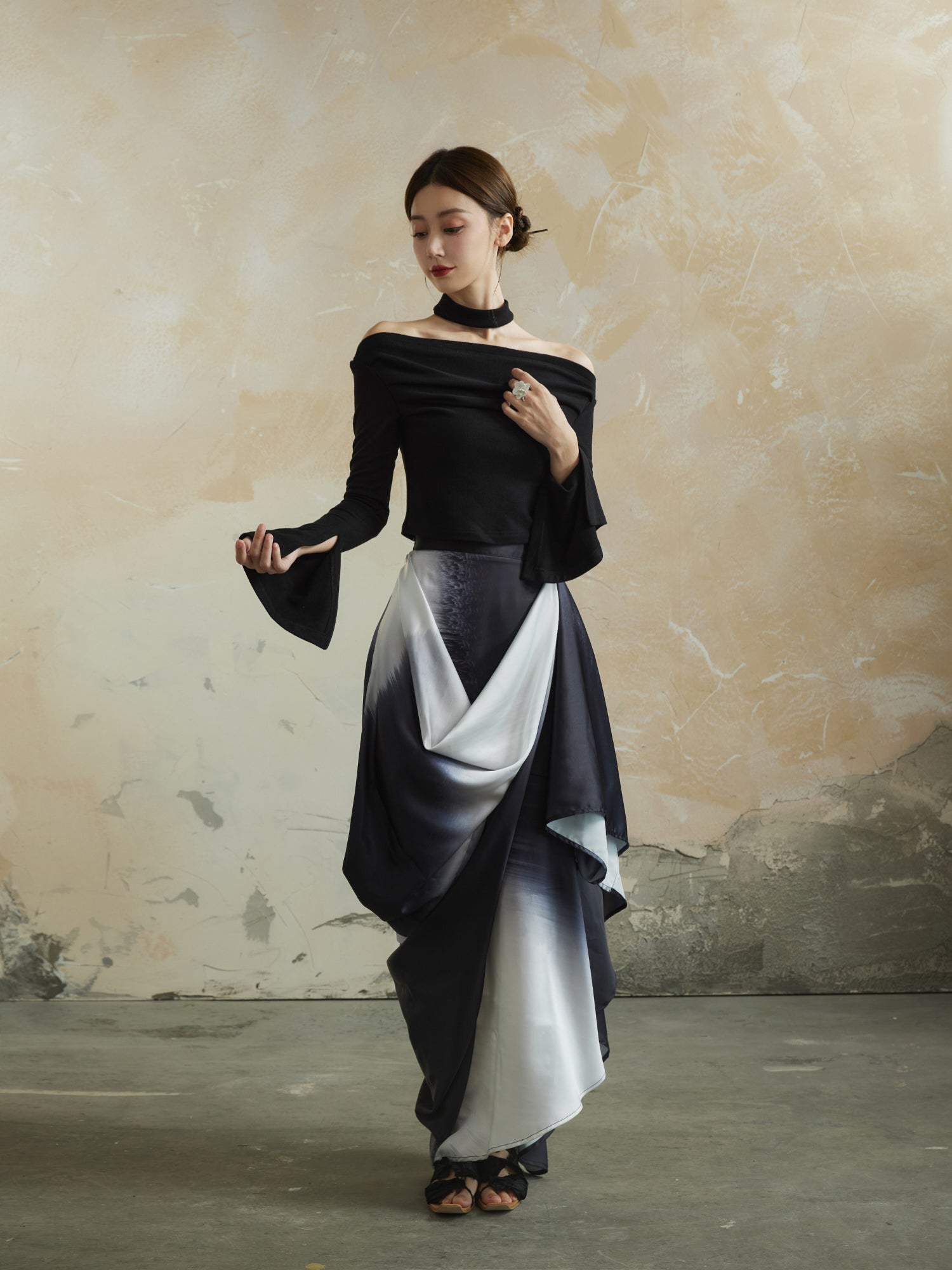 Drape Gradation Elegant High-End Chic Long-Skirt