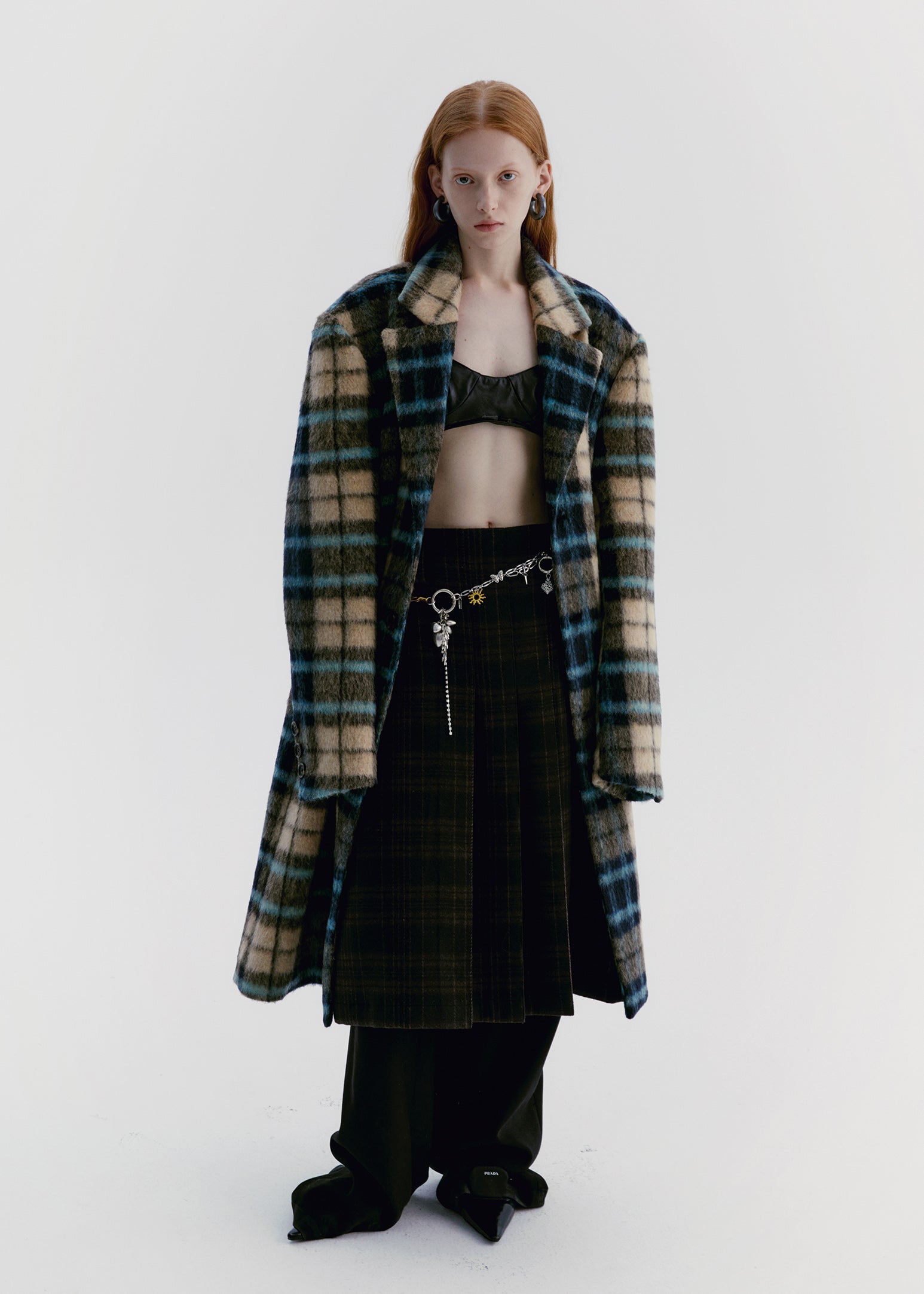 Checked Wool Retro Ovresize Long-Coat