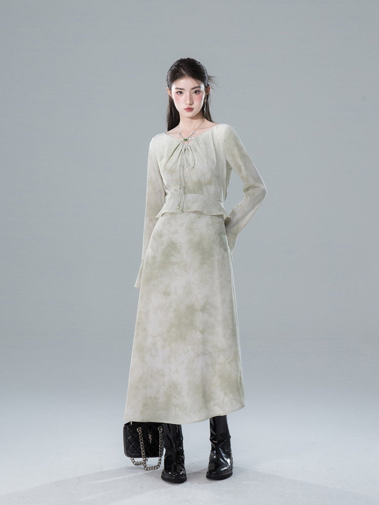 Long Tie-Dye Ciffon Falre Classy Feminin Dress