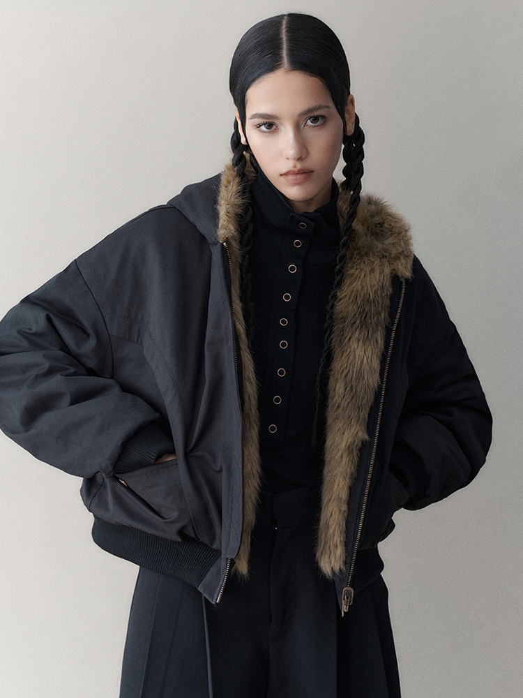 Reversible Luxus flauschig Hoodie High-End Fur-Jacket