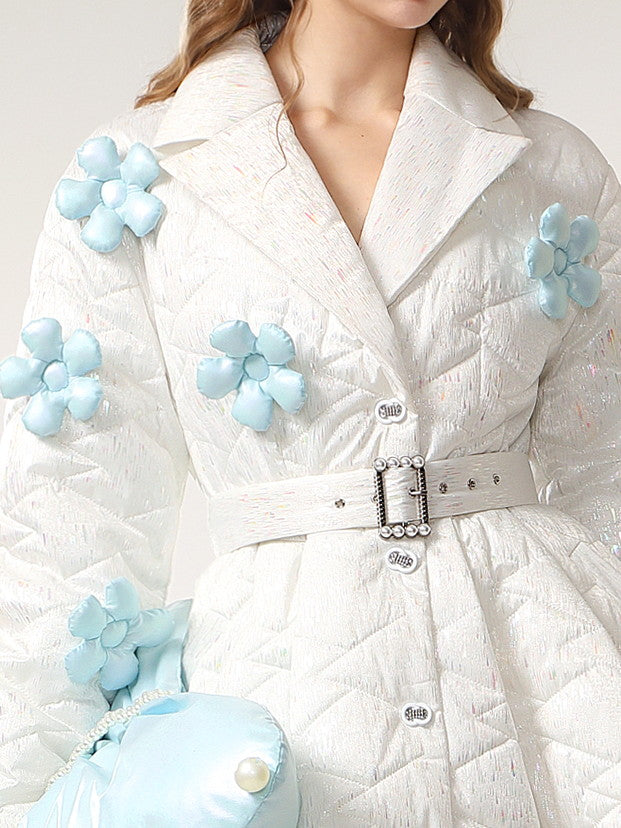 Flower 3D Quilting Flare Cotton Nichi Unique Oversize Down-Coat