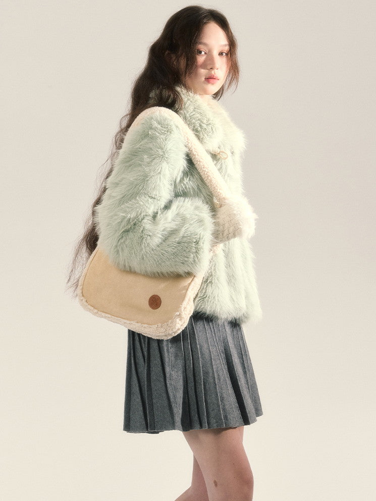 Fluffily Elegant Wool Toggle-Button Fur-Jacket