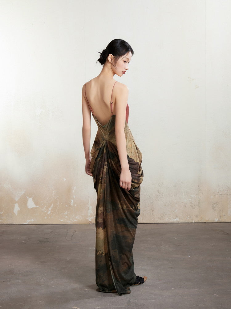 Halter-Neck Drape Elegant Back-Open Dress