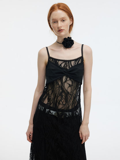 Camisole Mamluk-Sleeve Mesh Long Sexy Dress