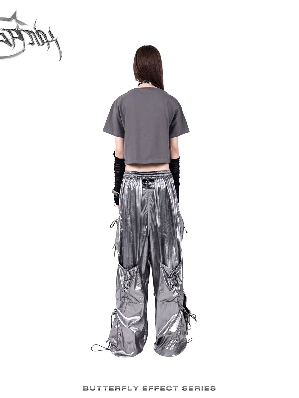 Glossy Metallic Drawstring Vasual Wide-Pants