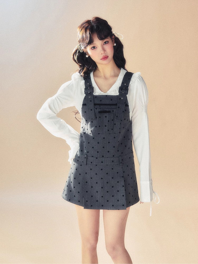 Suspenders Dot Short Casual Layered Dress