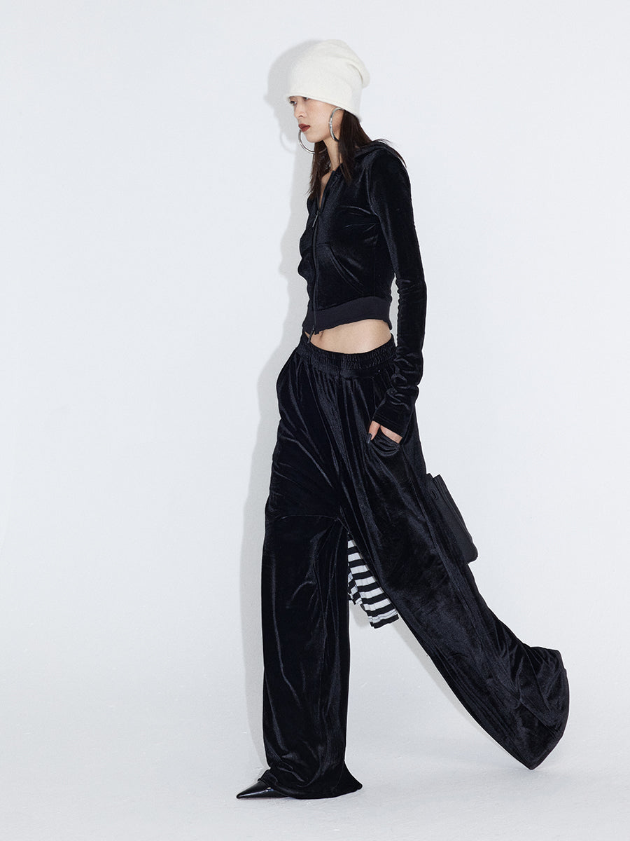 Velvet Set-Up Winter Plain Tops&amp;Pants&amp;Long-Skirt