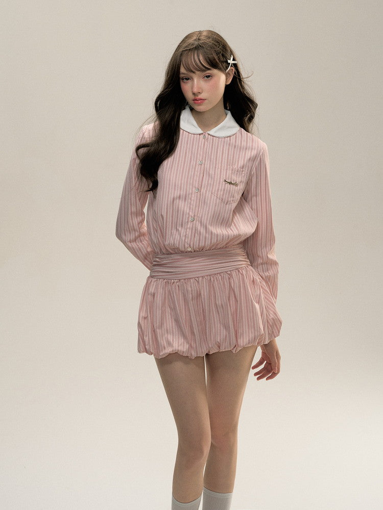 Stripe Balloon Nichi Short Shirt Dress