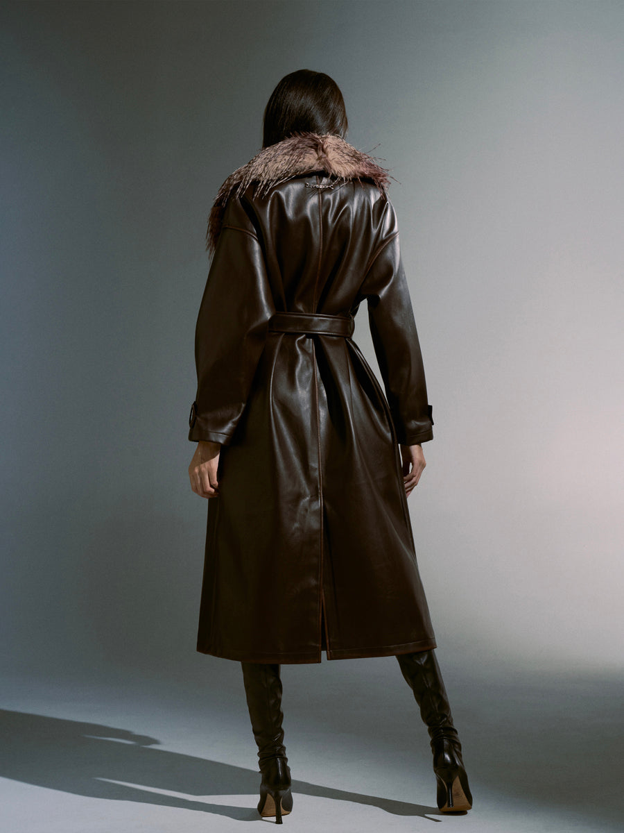 Leather Fue High-End Elegant Long-Coat