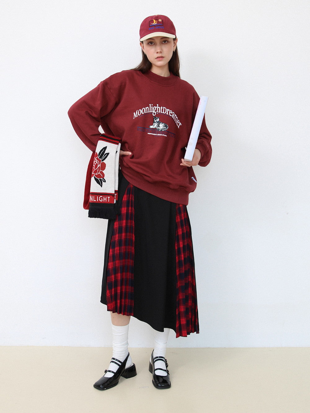 Checked Girly Retro Flare Casual Mix Long-Skirt