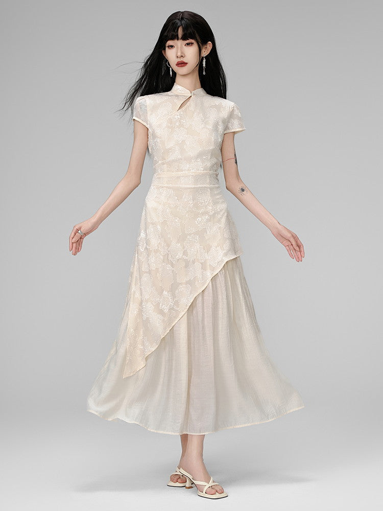 Floare Lace Ciffon Layered Embroidery China Dress