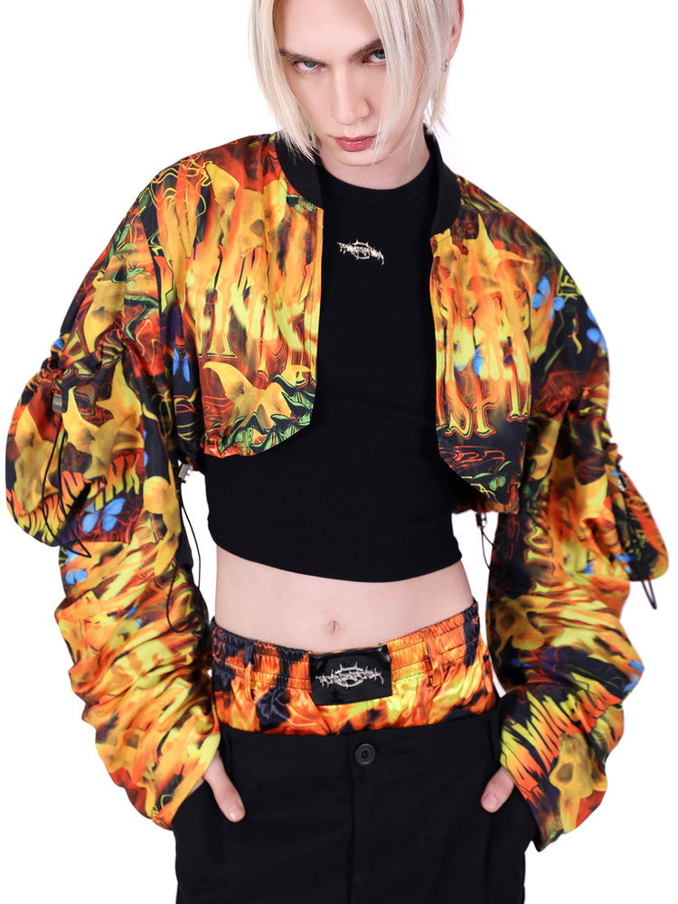 Unisex Nichi Drawstring Flashy Fire Short-Blouson