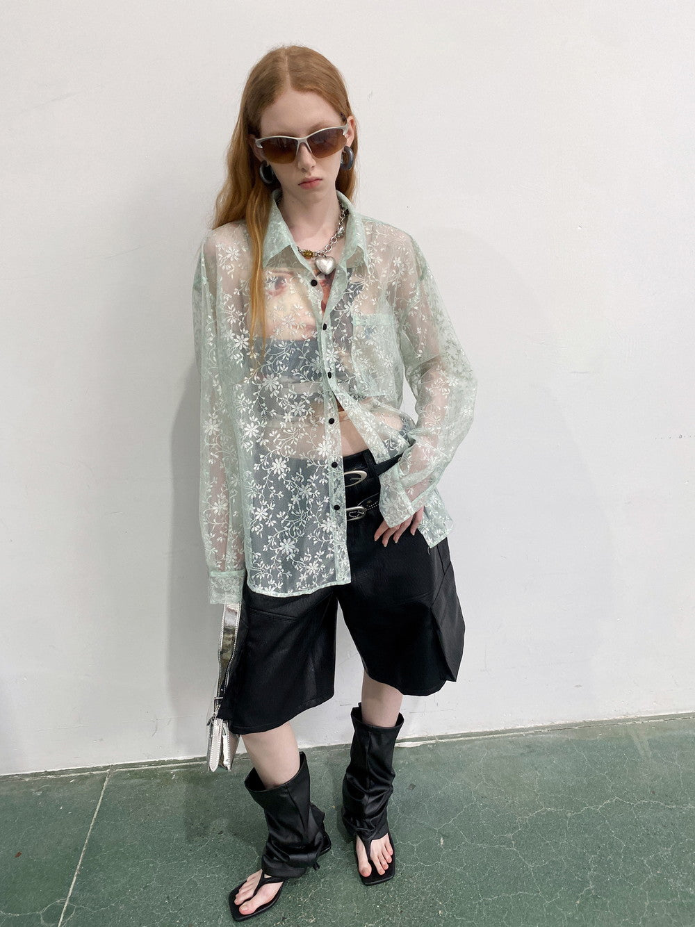 See-Through Flower Oversize Shirt