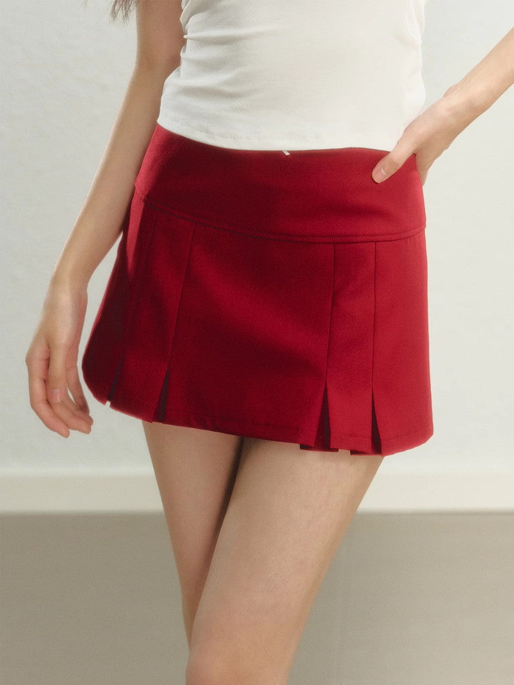 Pleats Simple Plain Lace Mini-Skirt