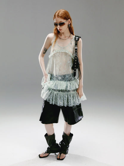 See-Through Tiered Flower Sleeveless Tops