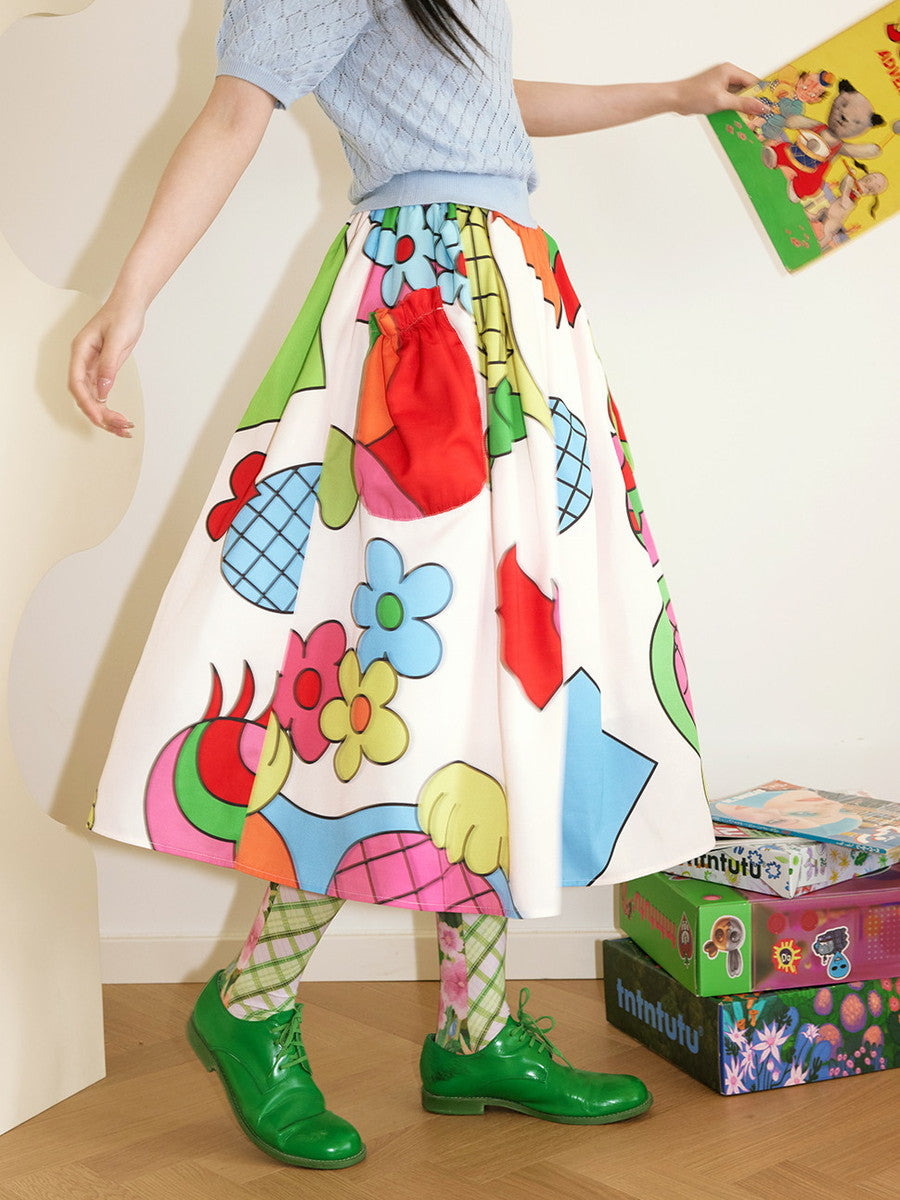 Colorful Nichi Animal Big-Pocket Fancy Flare-Skirt