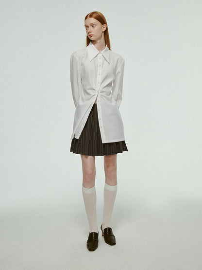 Oversize Long Gather Plain Chic Simple Shirt