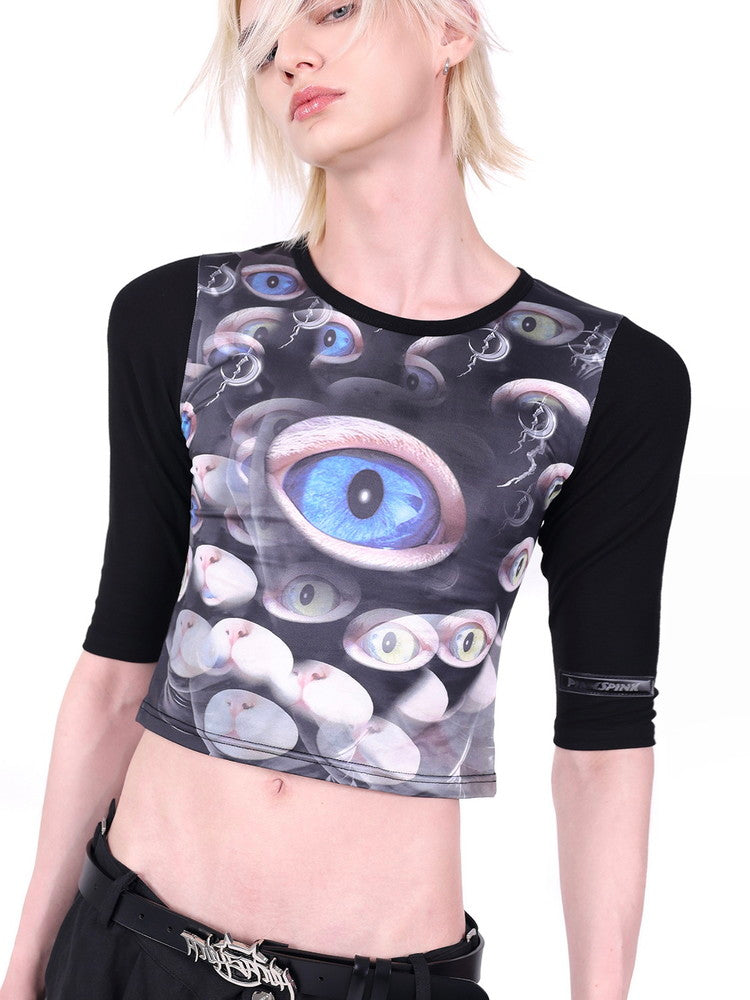 Unisex Cat-Eyes Horror Nichi U-Neck Cutsew