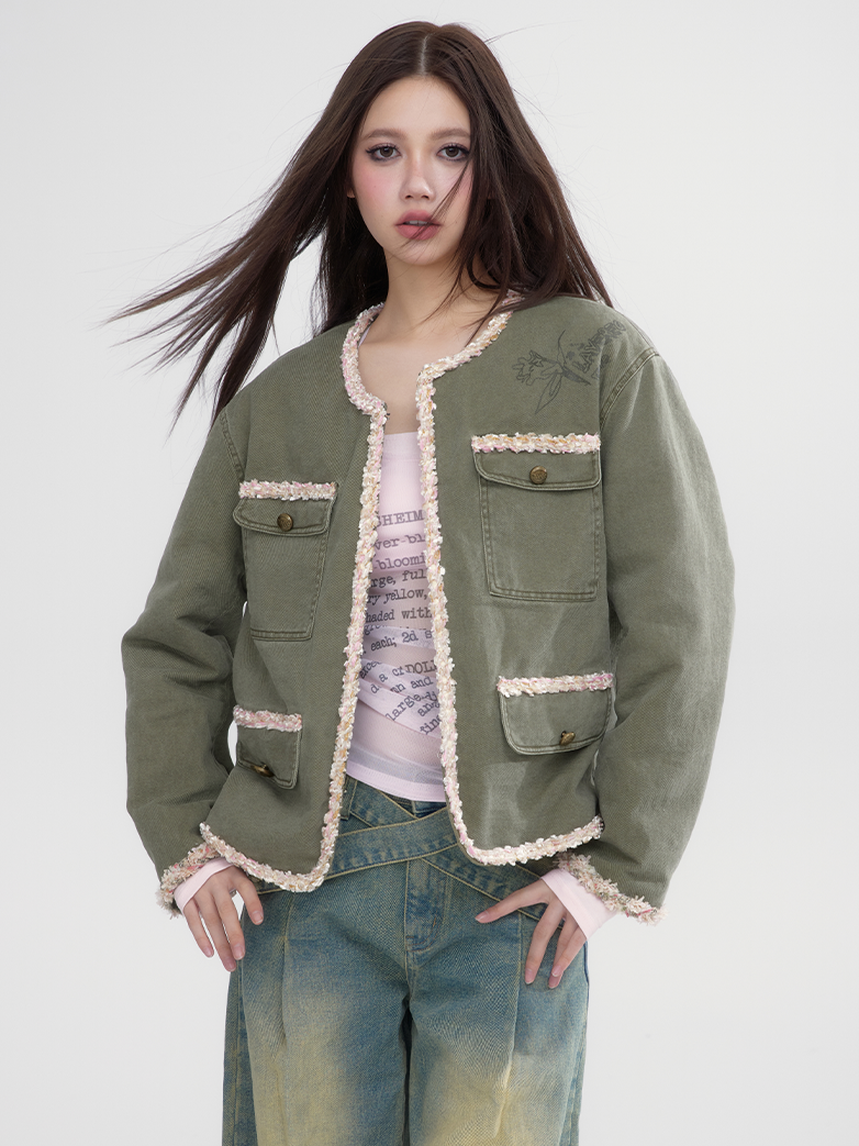 Casual Boa No-Collar Retro Oversize Jacket