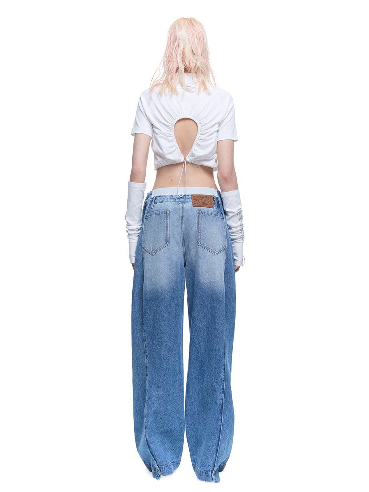 Back-Open Drawstring Girl Cropped Nichi T-Shirt