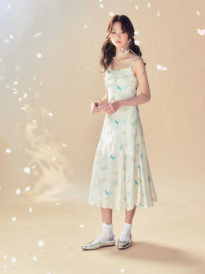 Butterfly Watercolor Camisole Retro Long Dress