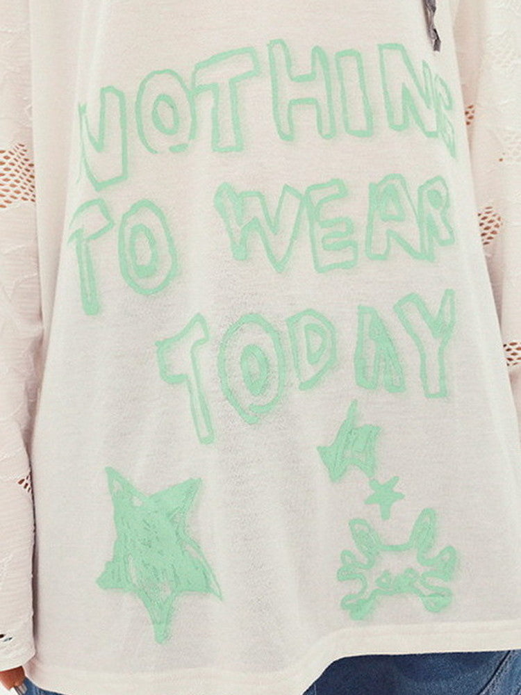 Fancy Oversize Handwrite Casual Lace Star T-Shirt