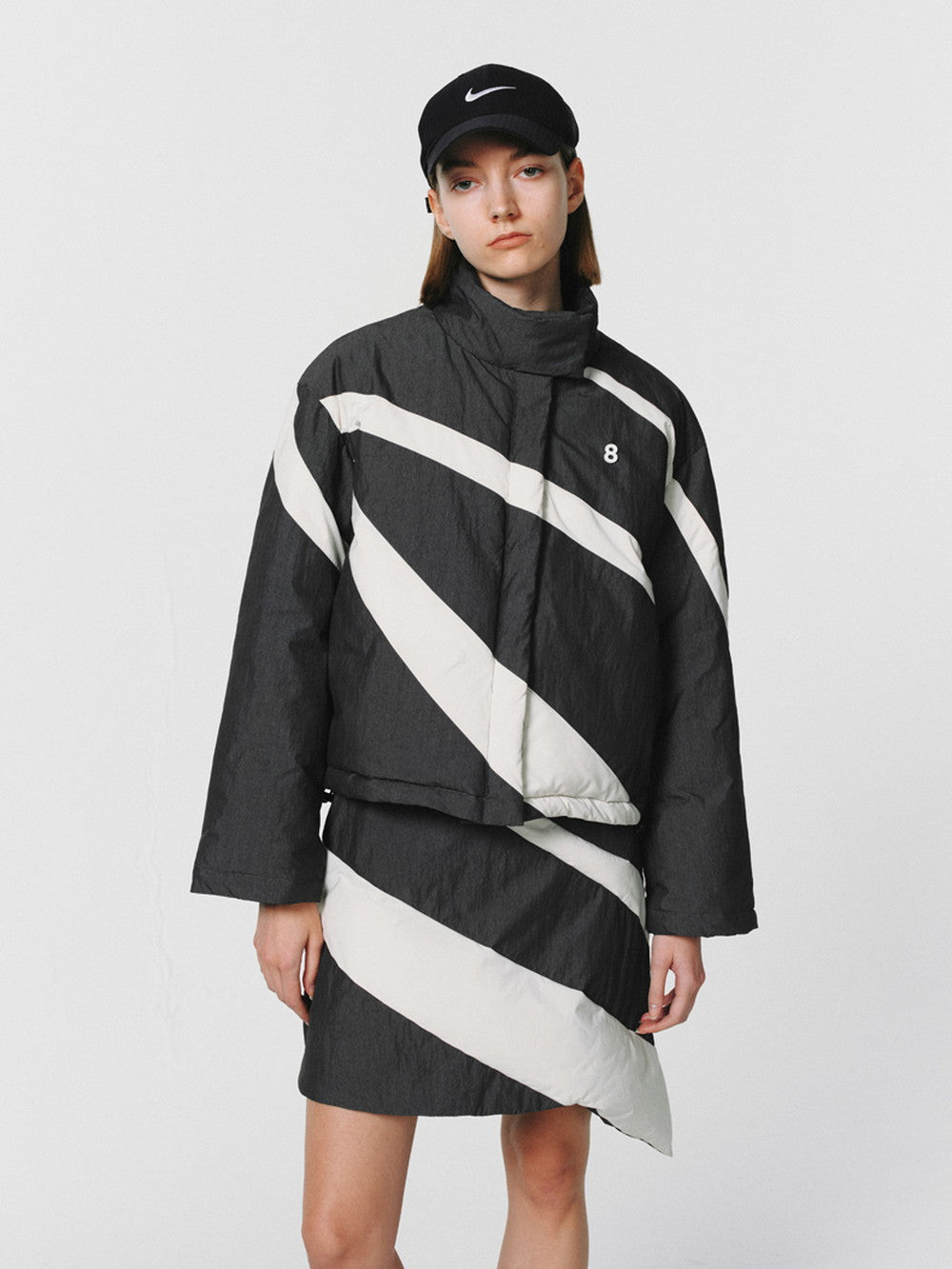 Asymmetrie Baumwolle Quilt -Monotonjacke &amp; Rock