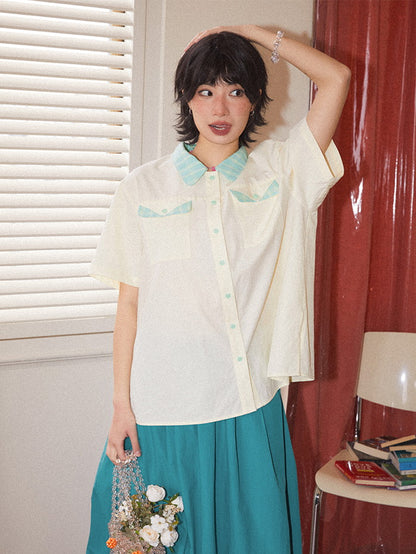 Checked Girly Retro Natural Half-Sleeve Shirt