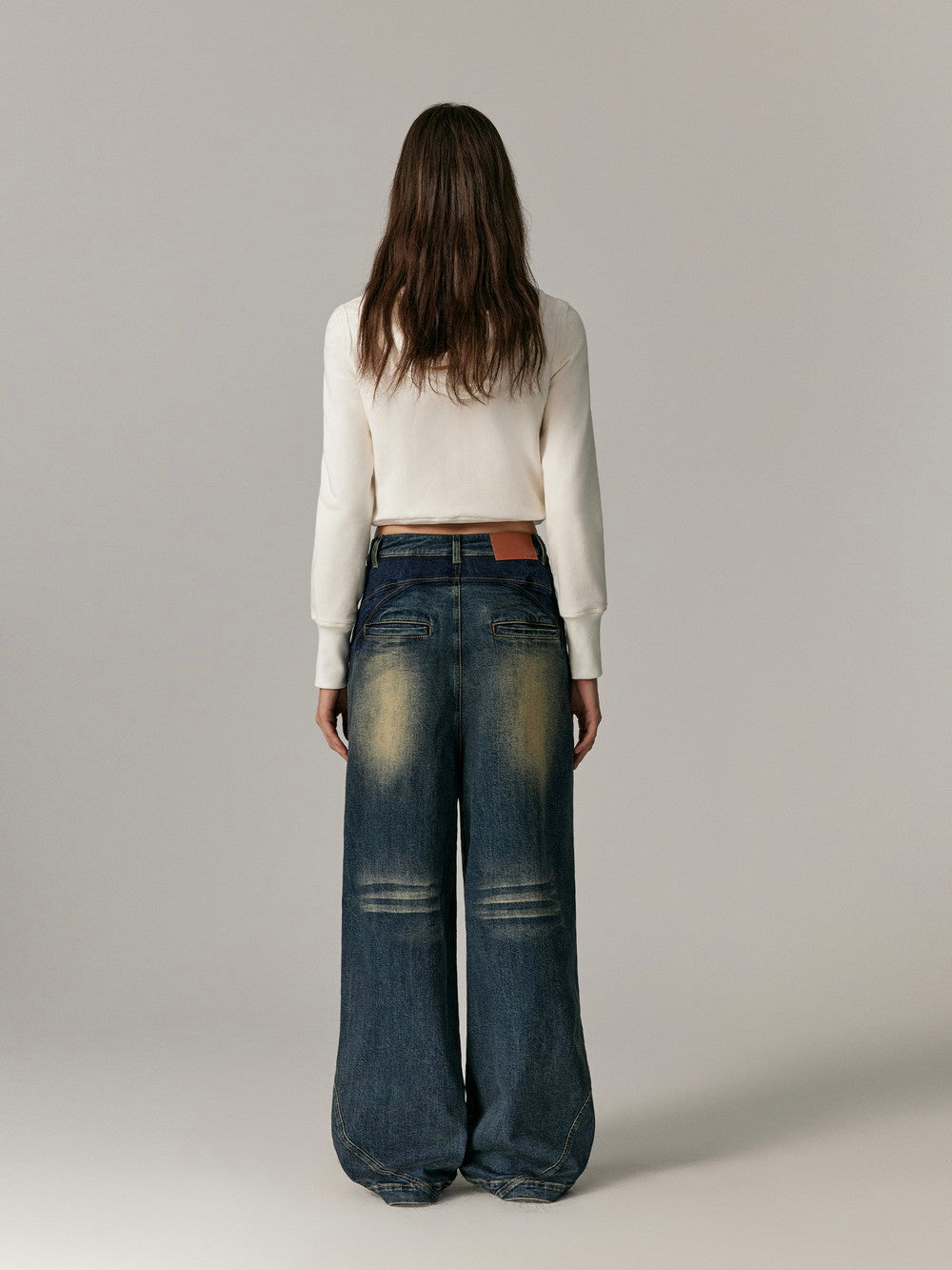 Denim Beard Washed Straight High-Waist Pants