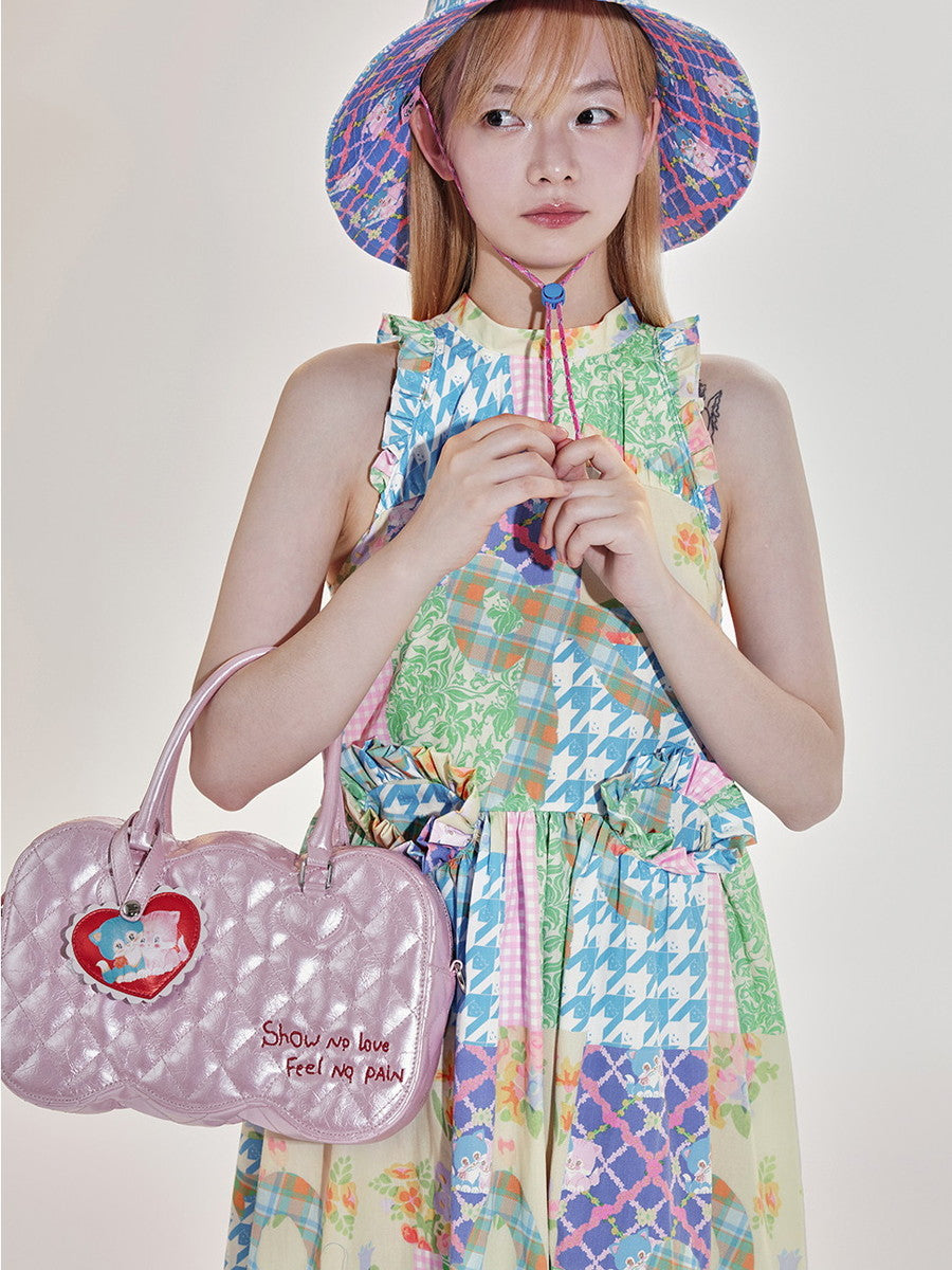 Enamel Embroidery Leather Heart Fancy Bag