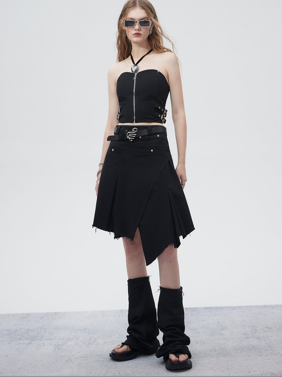 Asymmetry Damage Cut-Off Skirt