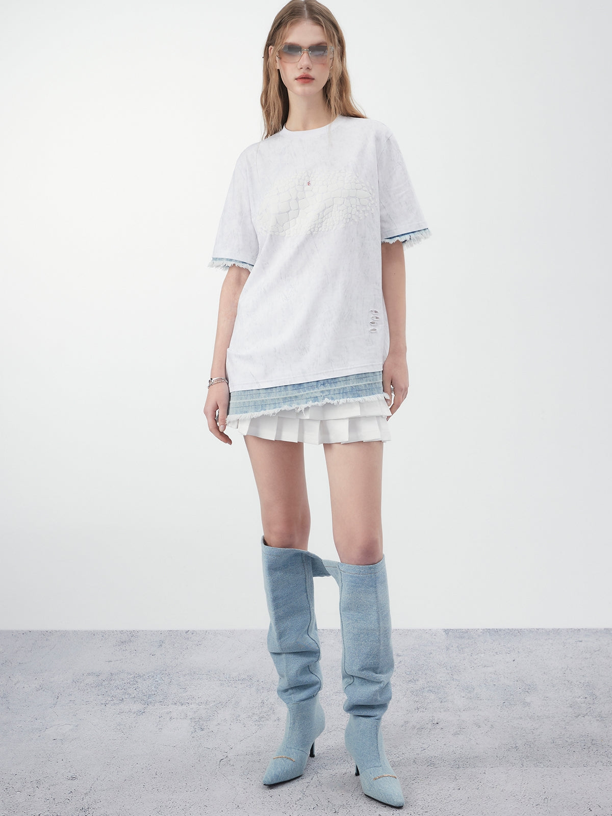 Asymmetrie Spitzenkrawatte Tassel T-Shirt