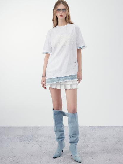 Asymmetrie Spitzenkrawatte Tassel T-Shirt