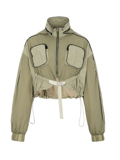 Drawstring Mesh Sporty Balloon-sleeve Parka