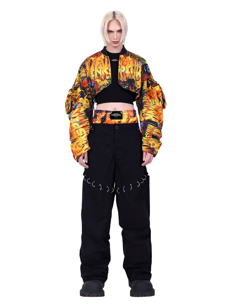 Unisex Nichi Drawstring Flashy Fire Short-Blouson