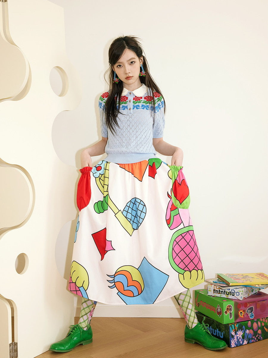 Colorful Nichi Animal Big-Pocket Fancy Flare-Skirt