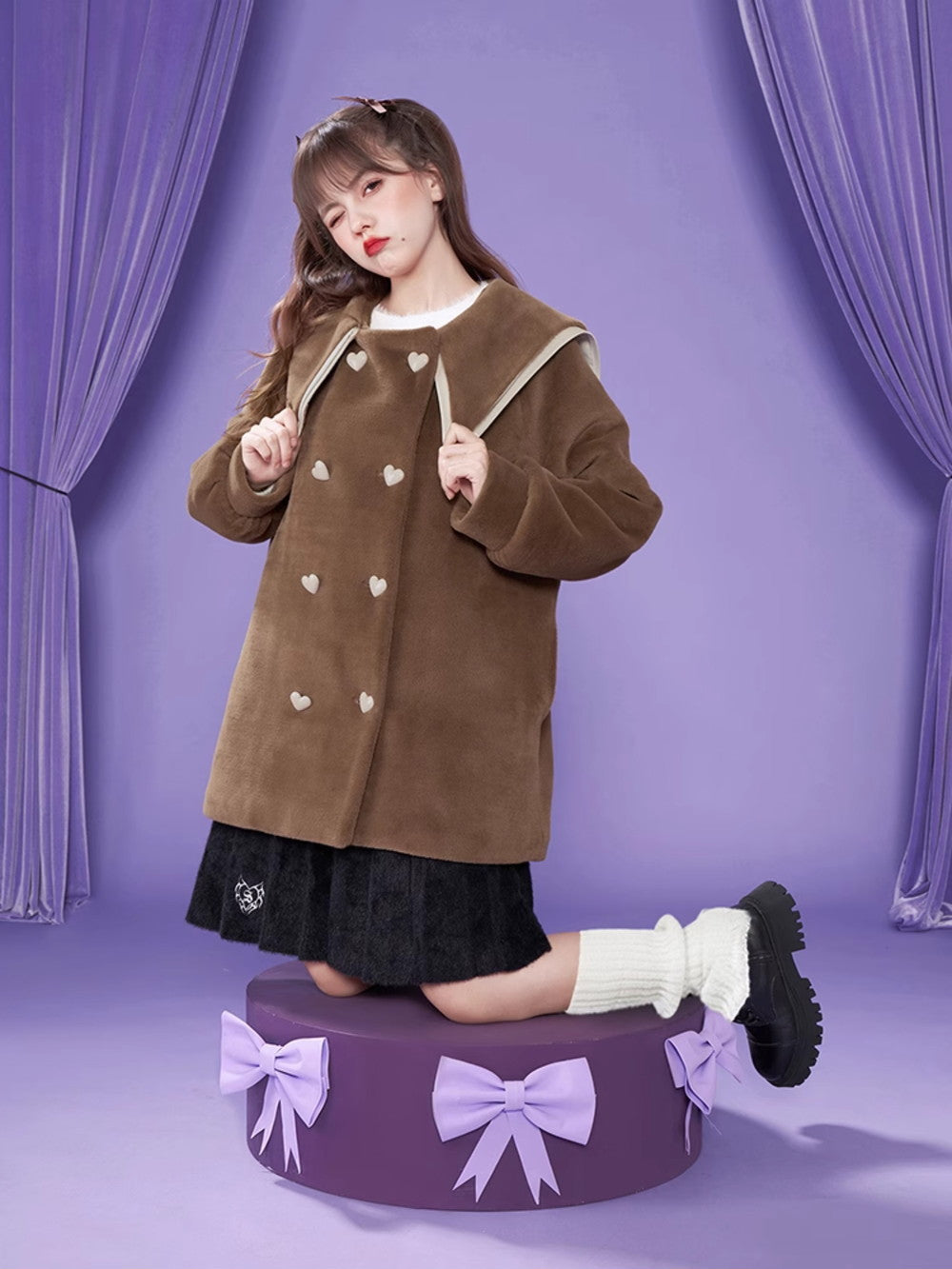 Double-Collar Thick Retro Middle Coat