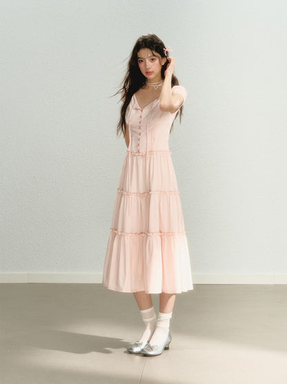 Tiered Ribbon Frill Giryl Long Dress