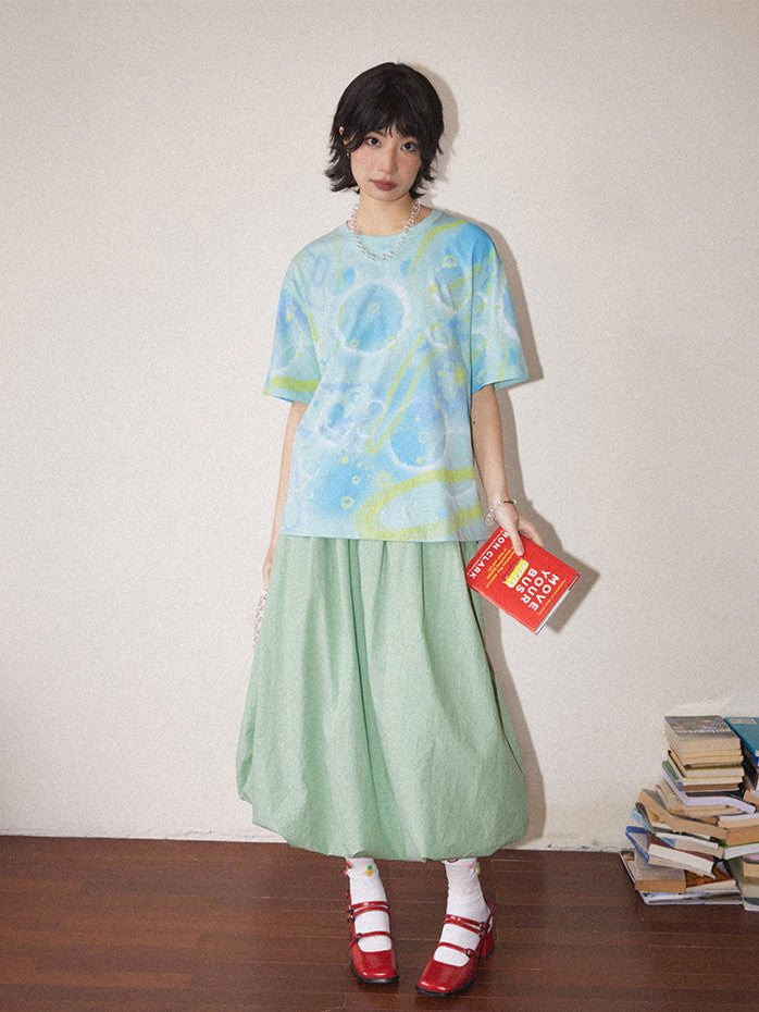 Bubble Refreshing Oversize U-Neck Casual T-Shirt