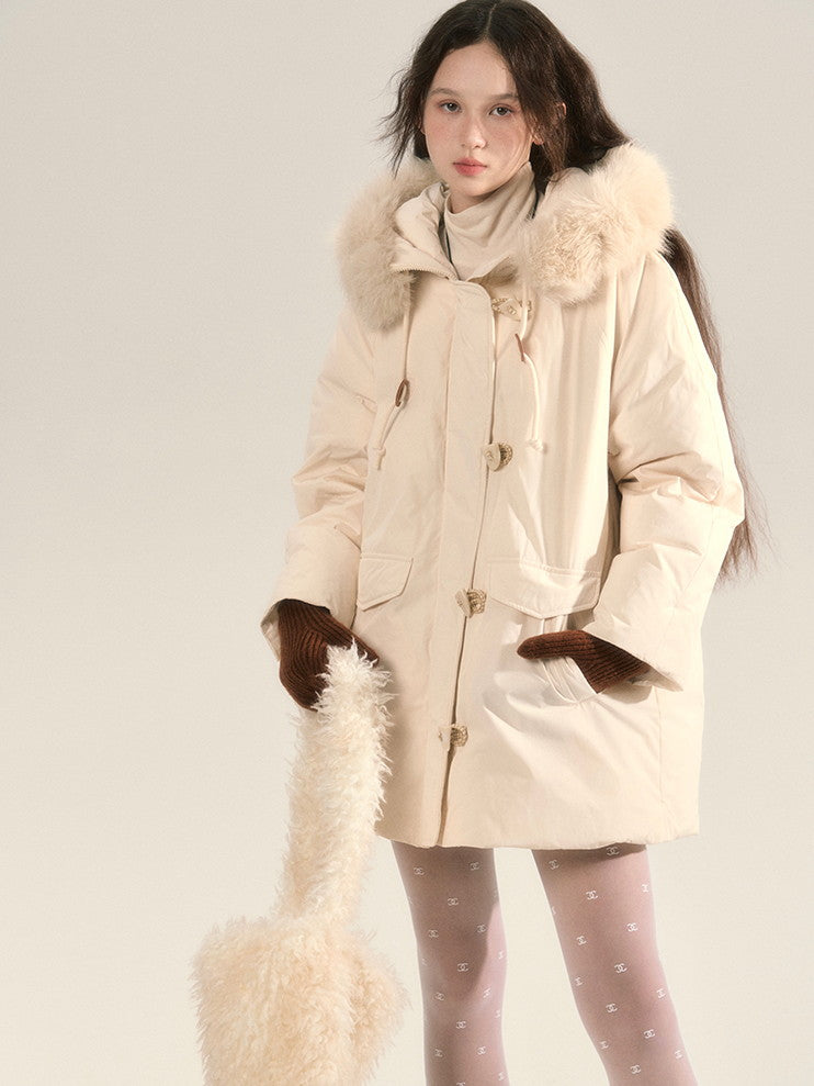 Fur Hoodie Long-Coat Warm Quilting Down-Coat