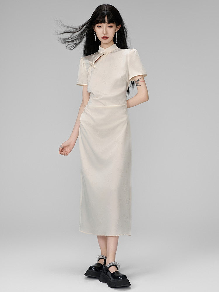 Long Embroidery China Mao-Collar Dress