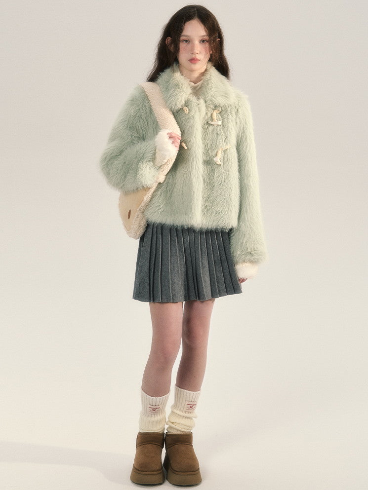 Fluffily Elegant Wool Toggle-Button Fur-Jacket