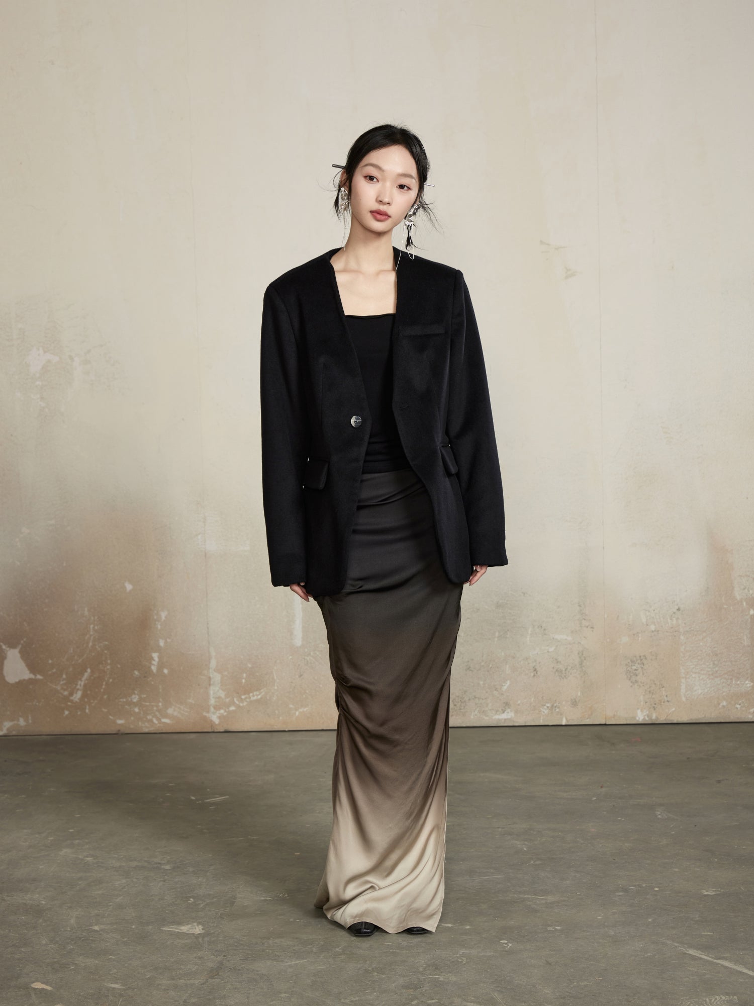 Plain Classy Oversize Plain V-Neck Wool Jacket