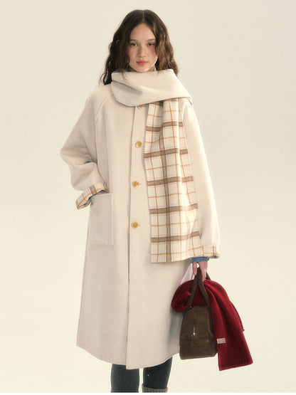 Muffler Reversible Plain Checked Retro Long Wool Stenkler-Coat