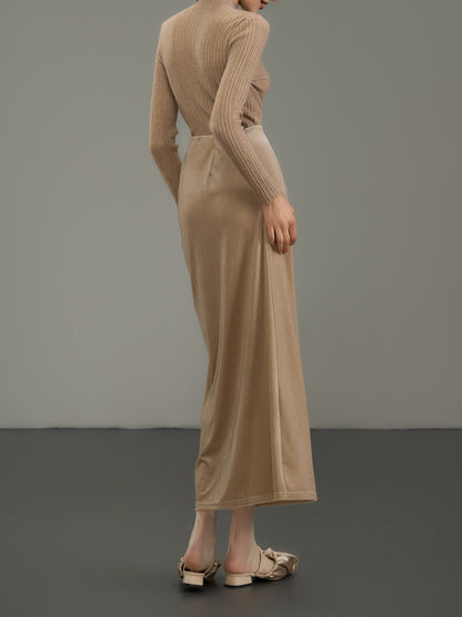 Samt Drape Flare Plain Chic Long-Touch