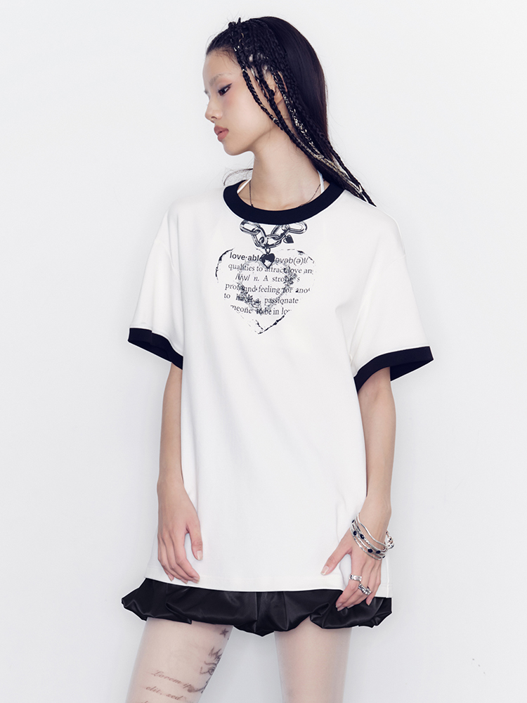 Herz gefälschter Necklace Silhouette Monoton T-Shirt