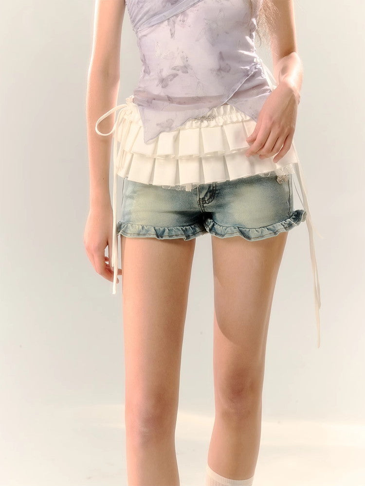 Denim Frill Casual Hot-Pants Tight Short-Pants